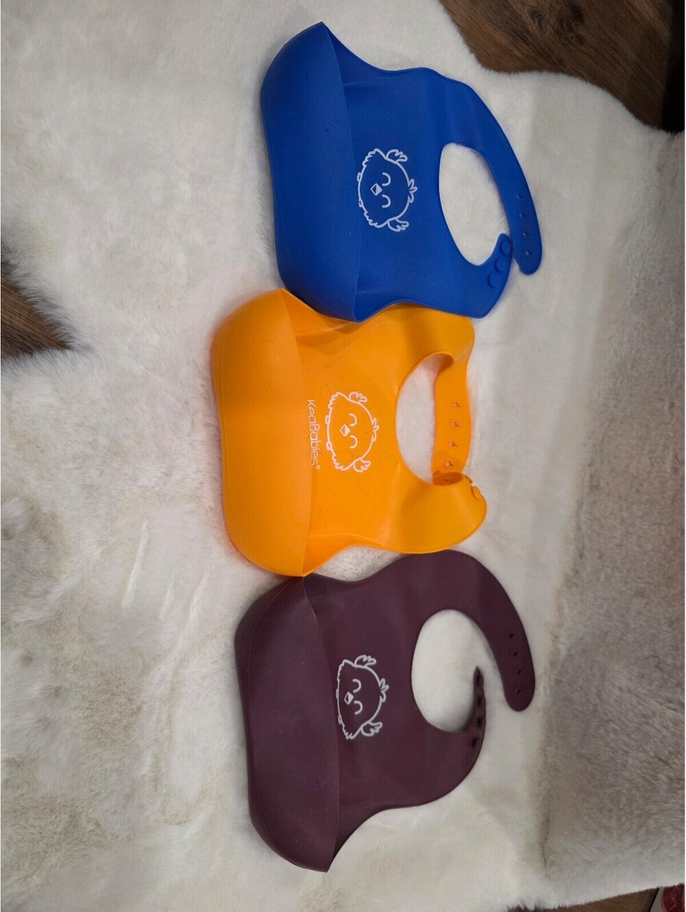 3 Silicone Baby Bibs - Blue, yellow, eggplant KeaBabies
